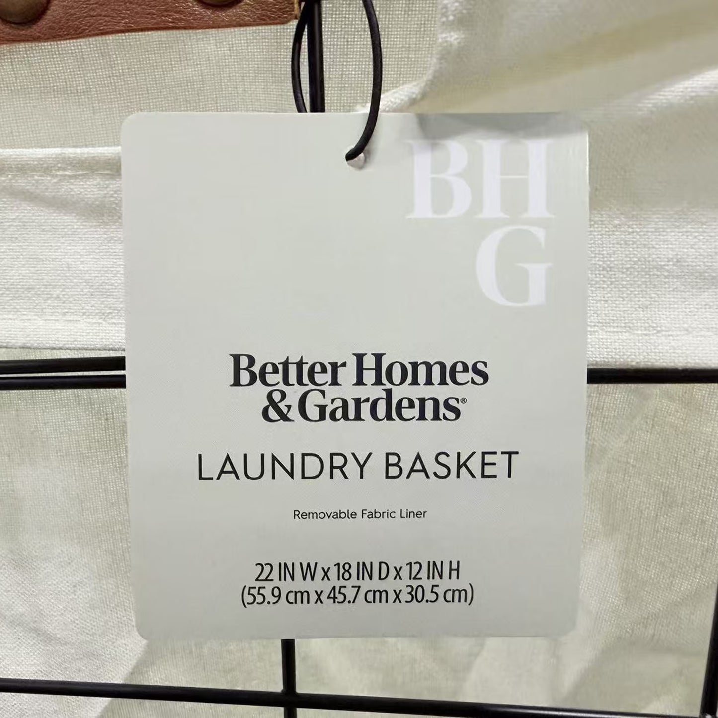 60L Rectangular Steel Laundry Basket, Black & Natural, Adult